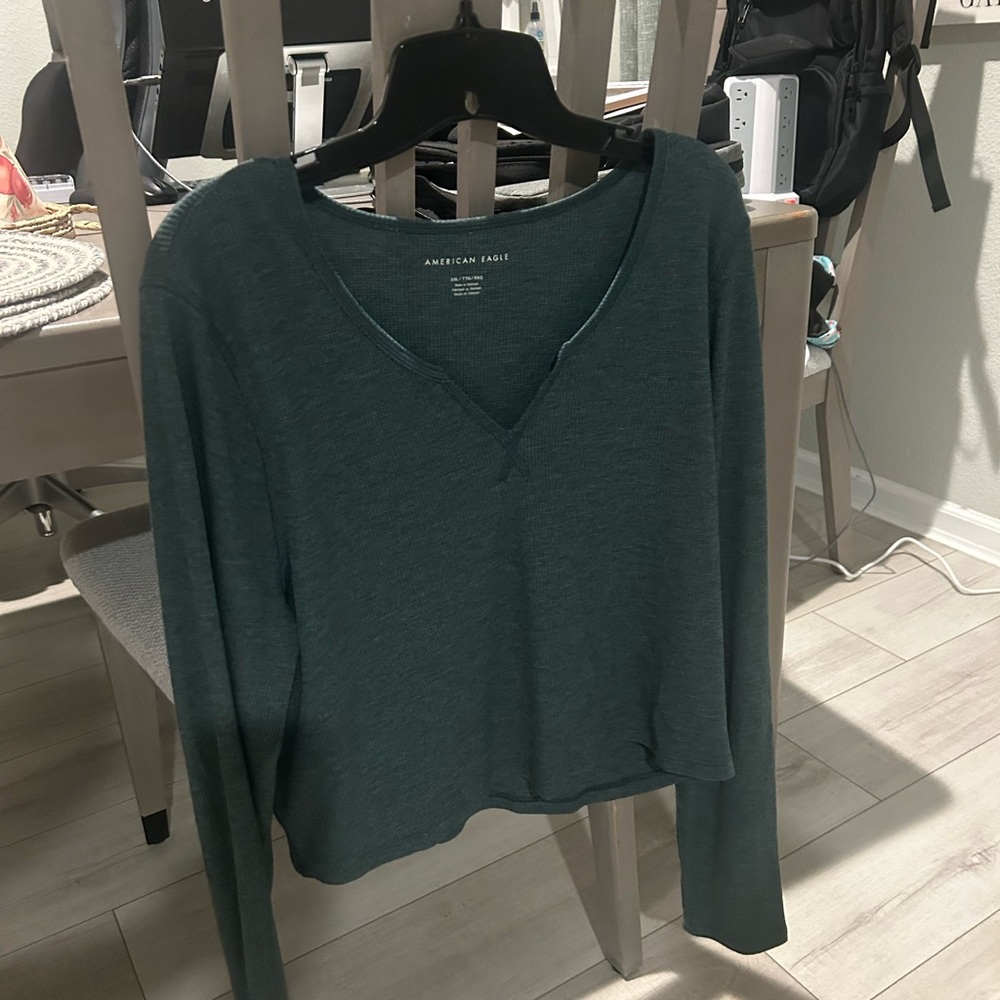 American Eagle Outfitters Teal Long Sleeve Blouse
